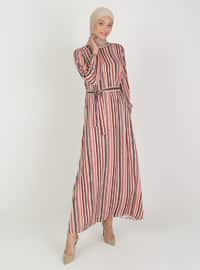  - Stripe - Crew neck - Unlined - Modest Dress