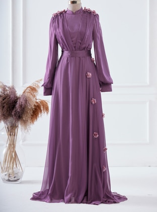 Lilac - Fully Lined - Crew neck - Modest Evening Dress - LARACHE