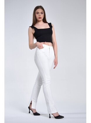 White - Plus Size Pants - MJORA