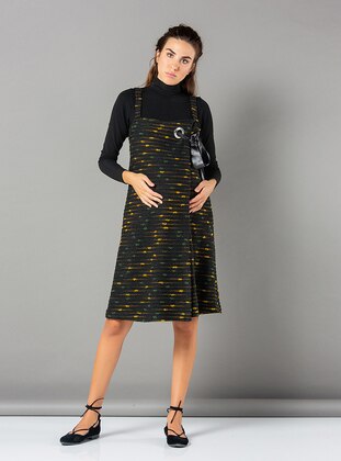 Mustard - Black - Unlined - Maternity Dress - Gör & Sin