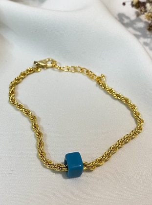 Blue Beaded Rope Bracelet - Gold