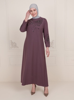 Lilac - Unlined - Crew neck - Modest Plus Size Evening Dress - Amine Hüma