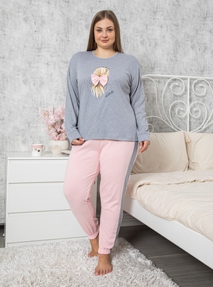 Gray - Multi - Plus Size Pyjamas - Fawn