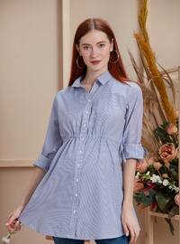 Navy Blue - Stripe - Point Collar - Maternity Blouses Shirts