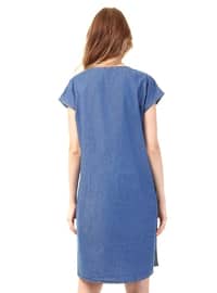 Blue - V neck Collar - Maternity Dress