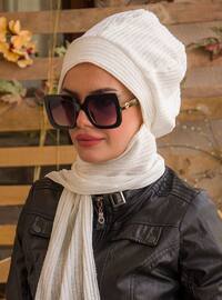 Ribbed Scarf Beanie White Instant Scarf