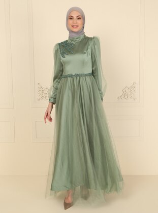 Green - Fully Lined - Crew neck - Modest Evening Dress - MODAYSA