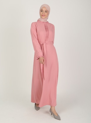 Pink - Crew neck - Unlined - Viscose - Modest Dress - Ziwoman