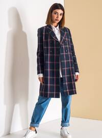 Indigo - Checkered - Fully Lined - Shawl Collar - Cotton - Jacket