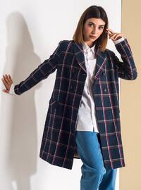 Indigo - Checkered - Fully Lined - Shawl Collar - Cotton - Jacket