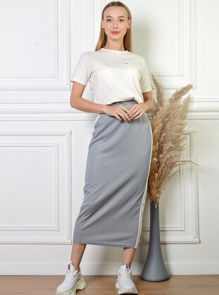 Gray - Unlined - Crepe - Cotton - Skirt