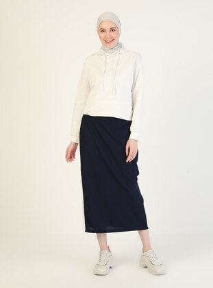 Navy Blue - Unlined - Crepe - Cotton - Skirt