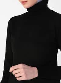 Black - Polo neck - Unlined - Knit Tunics