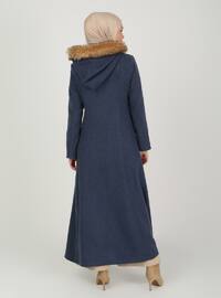 Faux Fur Detailed Coat With Hood Indigo