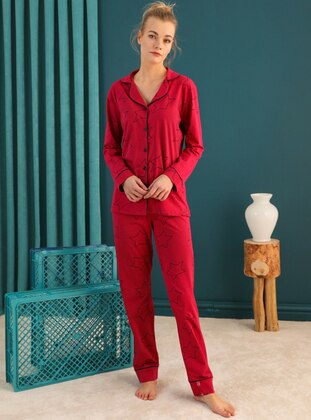 Multi - Shawl Collar - Multi - Pyjama Set