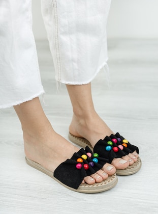 Black - Slippers - Moda Değirmeni