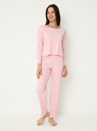 Pink - Crew neck - Pyjama Set - Siyah inci