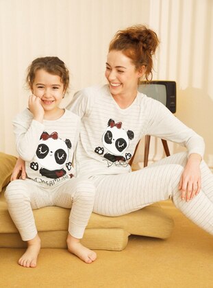 Cotton Lycra Buttoned Pile Pajamas Set - Patterned - Black Pearl