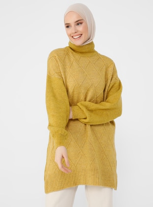 Mustard - Polo neck - Unlined - Knit Tunics - Refka
