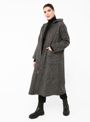 Gray - Multi - Fully Lined - Plus Size Overcoat - Alia