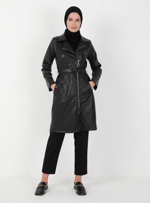 Black - Fully Lined - Point Collar - Viscose - Topcoat