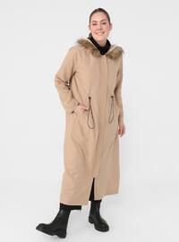 Camel - Fully Lined - Plus Size Overcoat