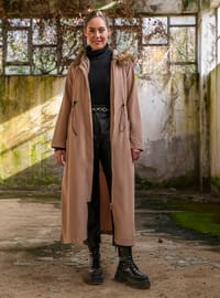 Camel - Fully Lined - Plus Size Overcoat