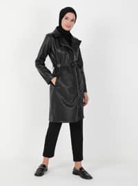 Black - Fully Lined - Point Collar - Viscose - Topcoat