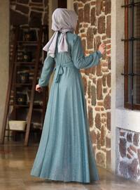 Green Almond - Silvery - Fully Lined - Crew neck - Modest Evening Dress