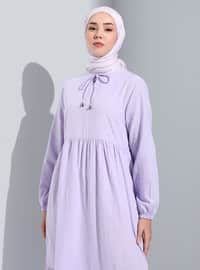 Layered Natural Fabric Oversized Modest Dress Antique Lilac