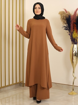 Ece Two Piece Hijab Evening Dresses Brown