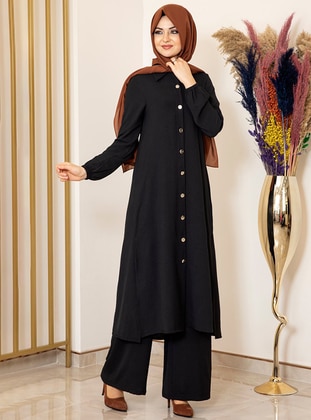 Nergis Two Piece Hijab Evening Dresses Black