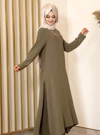 Ece Two Piece Hijab Evening Dresses Khaki