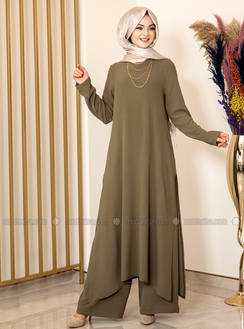Ece Two Piece Hijab Evening Dresses Khaki