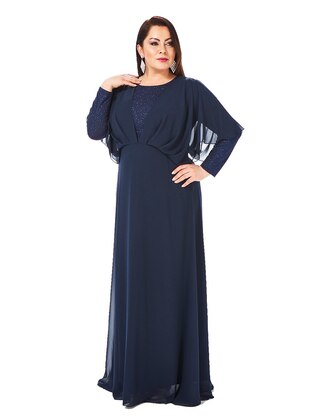 Navy Blue - Fully Lined - Crew neck - Modest Plus Size Evening Dress - LILASXXL