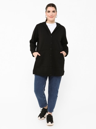 Black - Unlined - Plus Size Coat - Alia