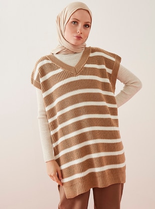 Unlined - Stripe - Biscuit - Knit Sweater - Por La Cara