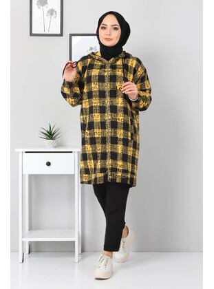 Printed Hooded Cape Yellow Coat