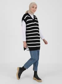 Striped Side Slits Knit Sweater Sweater Black