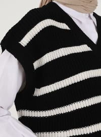 Striped Side Slits Knit Sweater Sweater Black