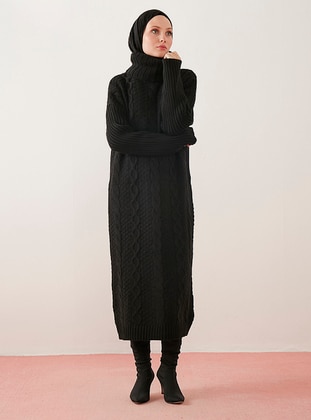 Black - Unlined - Polo neck - Knit Dresses - Por La Cara