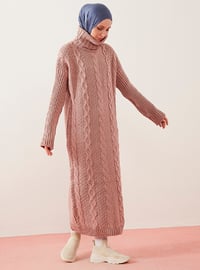 Turtleneck Long Sweater Dress Deep Pink
