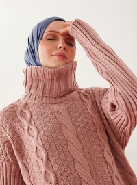 Turtleneck Long Sweater Dress Deep Pink