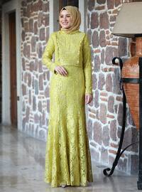 Yellow - Fully Lined - Crew neck - Modest Plus Size Evening Dress
