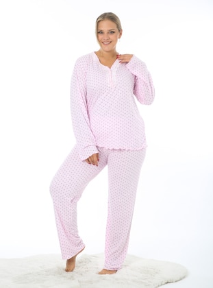 Lilac - Polka Dot - Plus Size Pyjamas - Arıkan