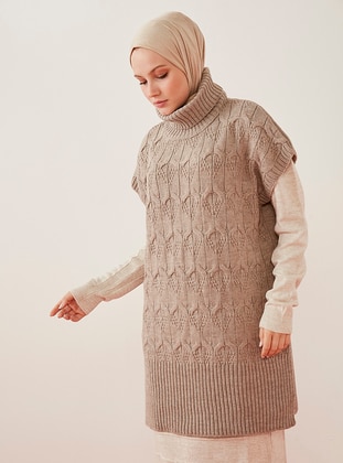 Solid Knit Side Slit Sweater Sweater Mink