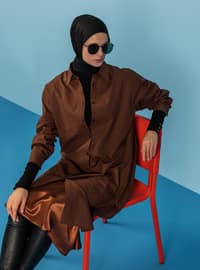 Brown - Point Collar - Cotton - Tunic