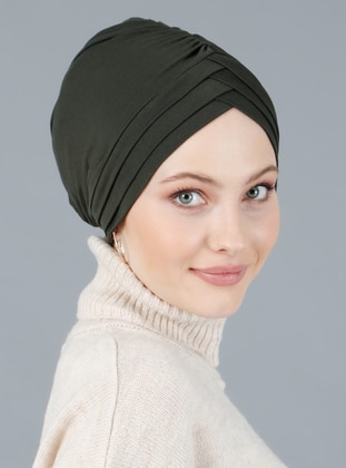 3 Straped Jersey Viscose Instant Hijab Khaki Instant Scarf