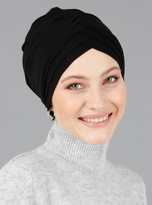 3 Straped Jersey Viscose Instant Hijab Black Instant Scarf