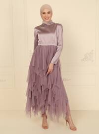 Lilac - Fully Lined - Crew neck - Modest Evening Dress